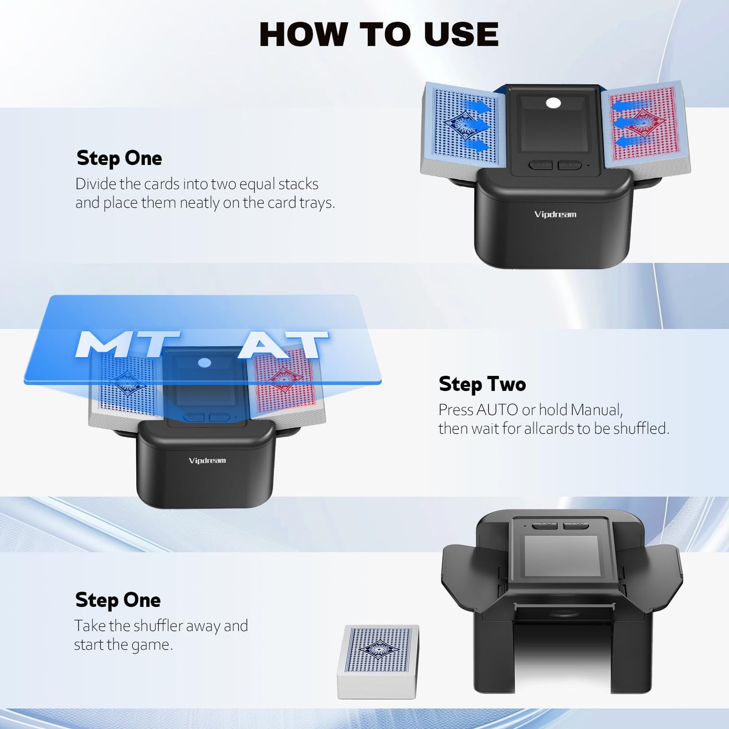 Vipdream Automatic Card Shuffler for 1–2 Decks | USB-C Rechargeable & Quiet