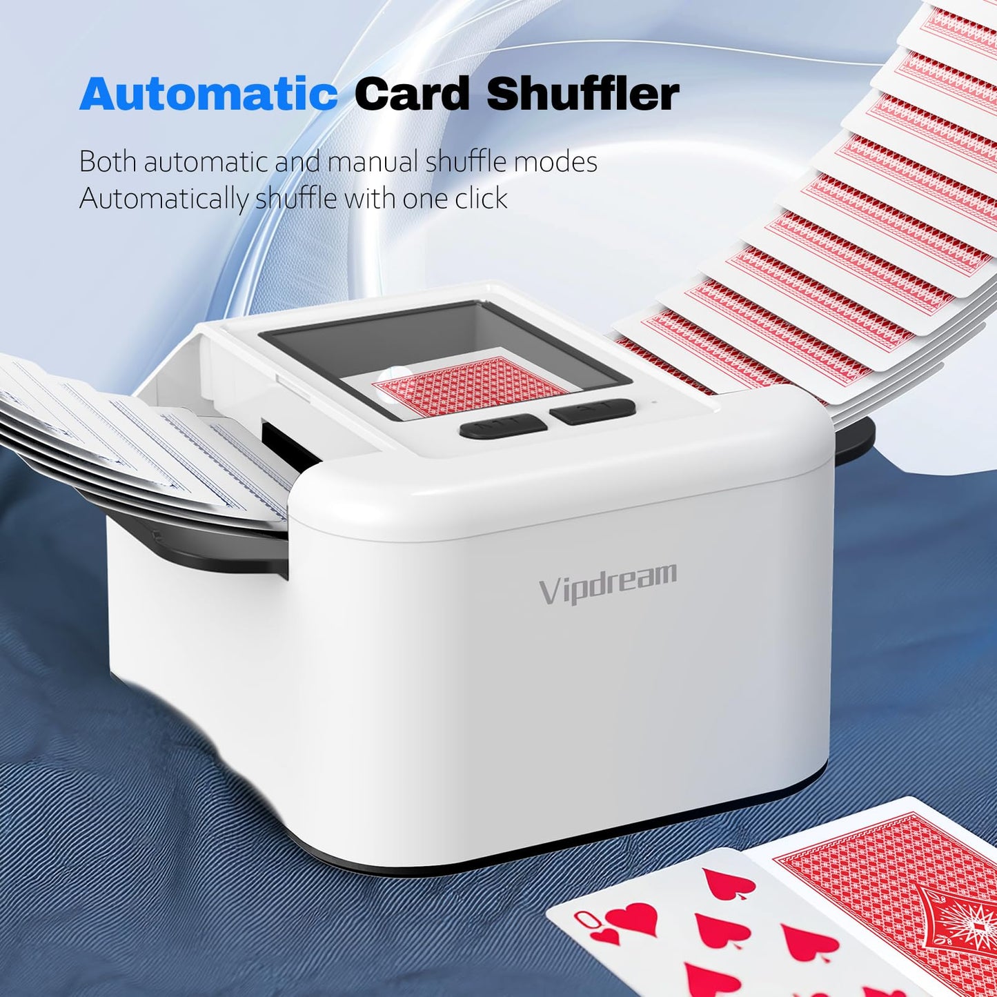 Vipdream Automatic Card Shuffler for 2 Decks – Dual Modes, USB-C Rechargeable, Portable