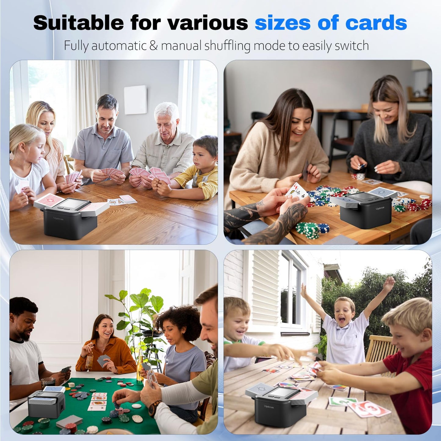 Vipdream Automatic Card Shuffler for 1–2 Decks | USB-C Rechargeable & Quiet