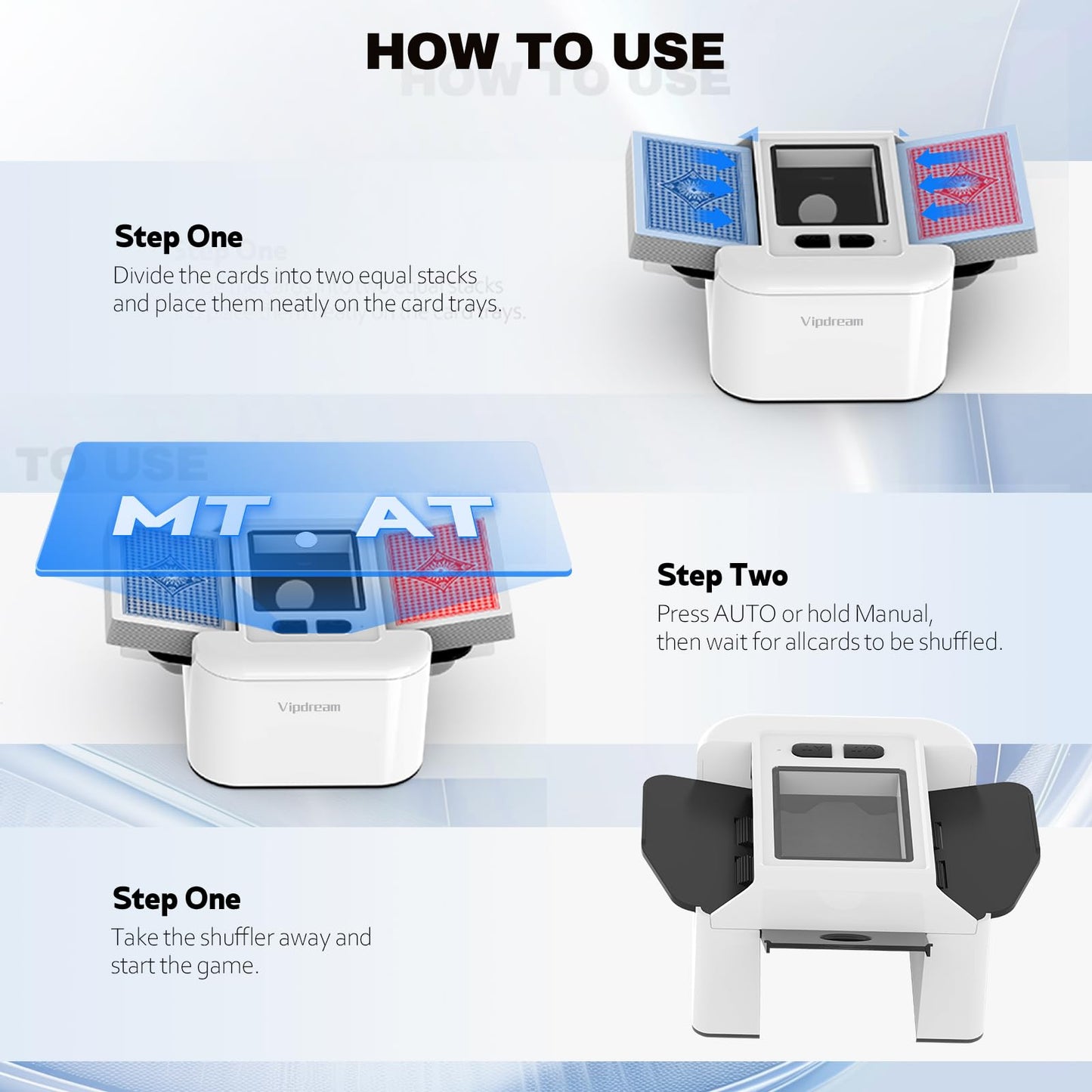 Vipdream Automatic Card Shuffler for 2 Decks – Dual Modes, USB-C Rechargeable, Portable