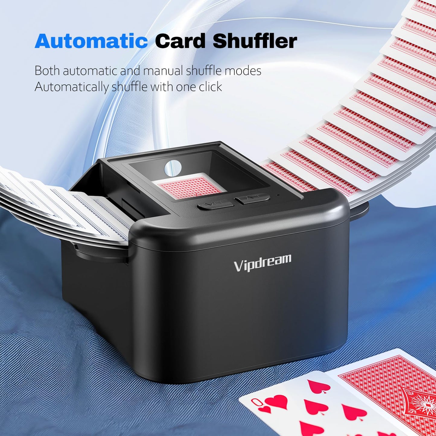 Vipdream Automatic Card Shuffler for 1–2 Decks | USB-C Rechargeable & Quiet