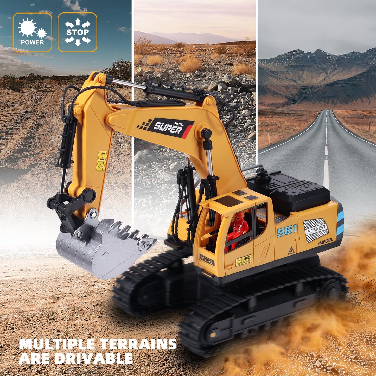 ViRockSign 16-Channel RC Excavator Toy with Metal Shovel, Lights & Smoke – 1:16 Scale