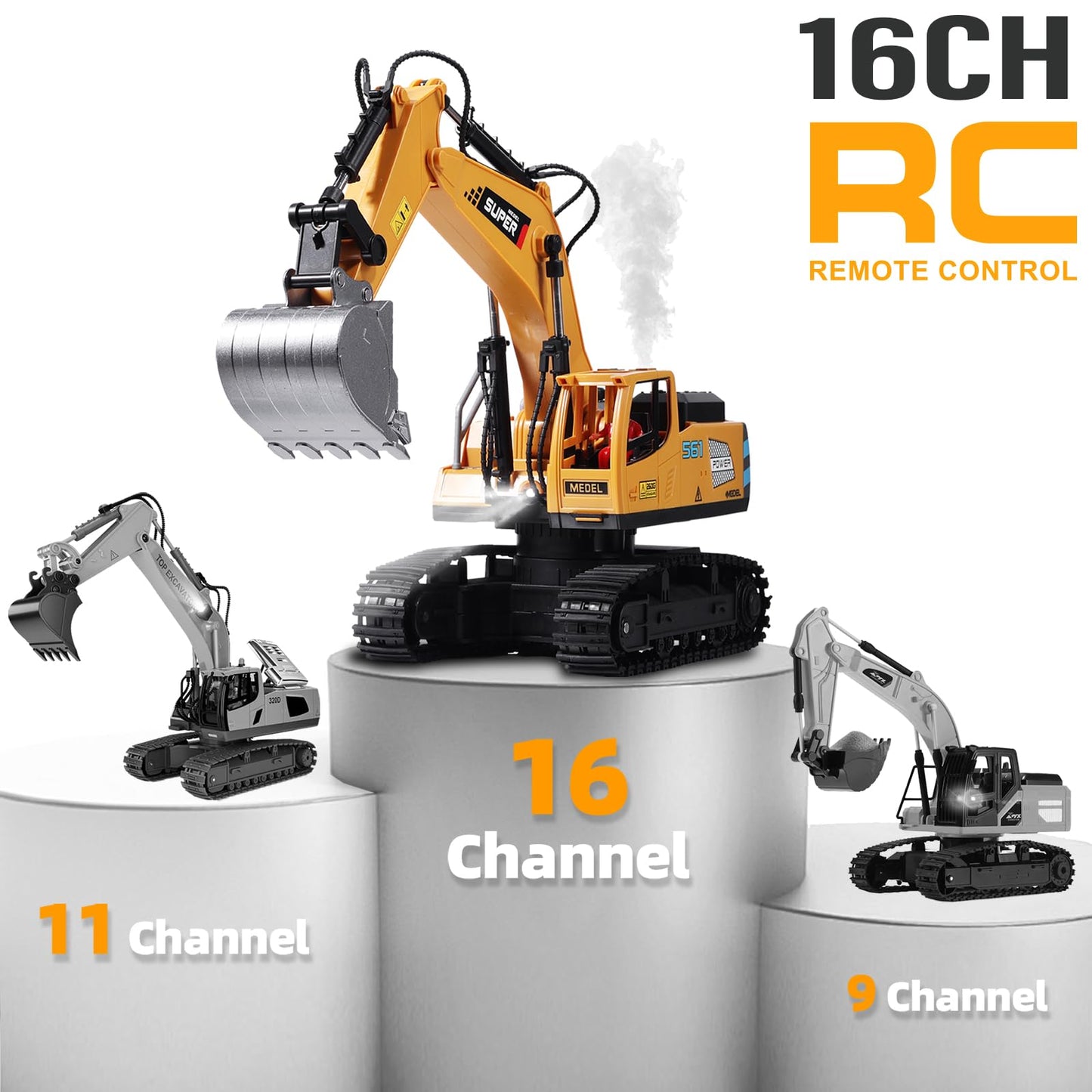 ViRockSign 16-Channel RC Excavator Toy with Metal Shovel, Lights & Smoke – 1:16 Scale