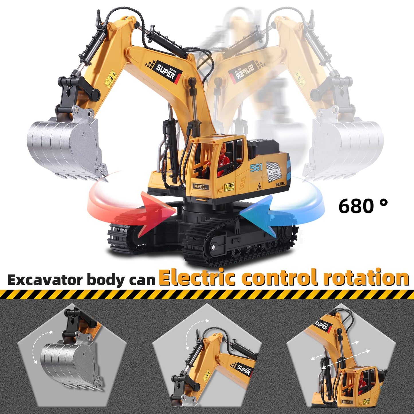 ViRockSign 16-Channel RC Excavator Toy with Metal Shovel, Lights & Smoke – 1:16 Scale
