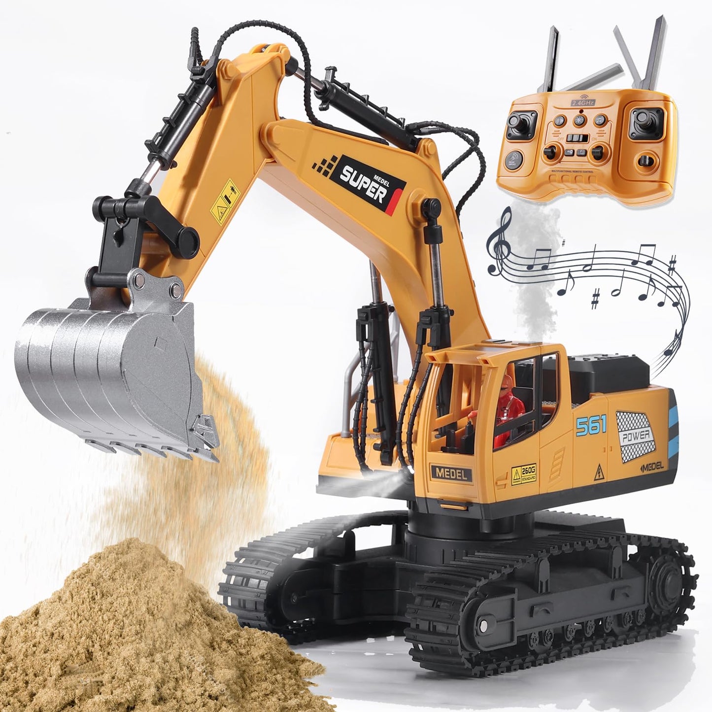 ViRockSign 16-Channel RC Excavator Toy with Metal Shovel, Lights & Smoke – 1:16 Scale