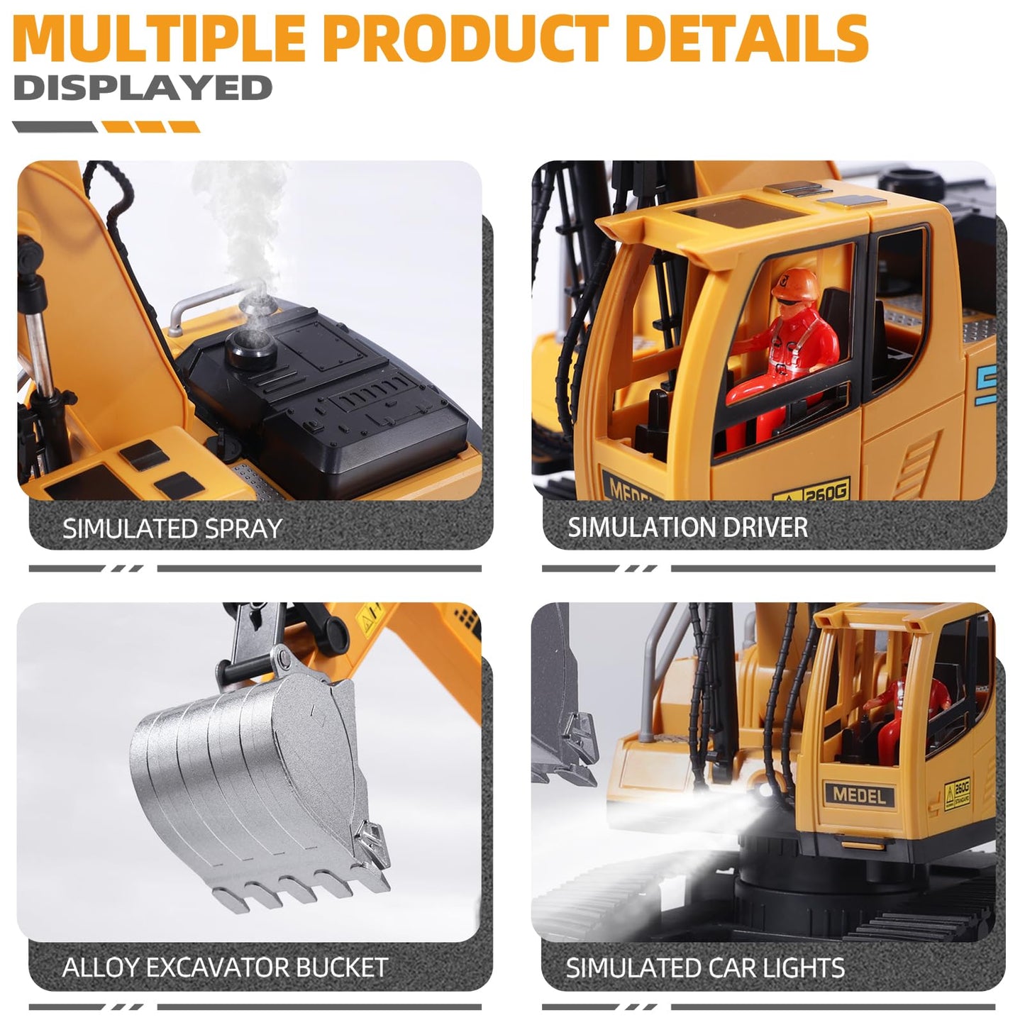ViRockSign 16-Channel RC Excavator Toy with Metal Shovel, Lights & Smoke – 1:16 Scale
