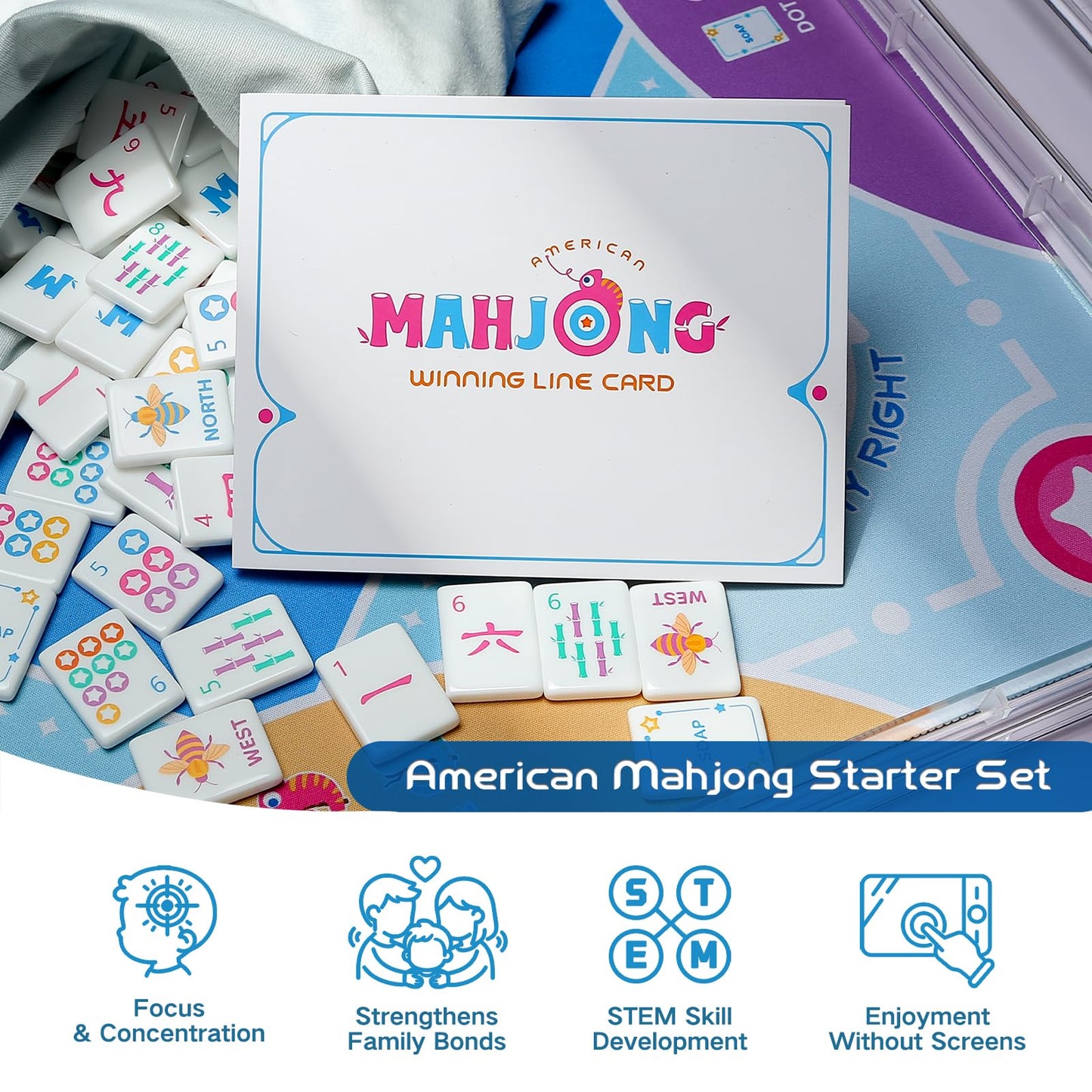 Virora Mahjong Mini Mahjong Set for Kids & Beginners — Portable Travel Tiles (160 Acrylic Tiles, Bag, Mat)