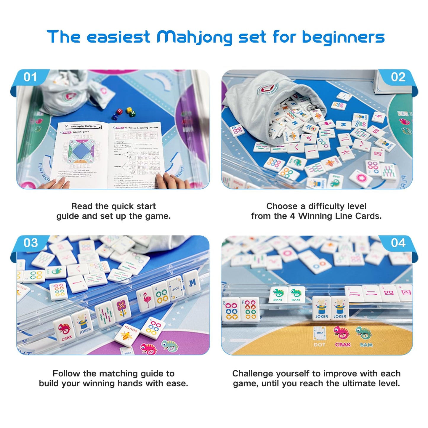Virora Mahjong Mini Mahjong Set for Kids & Beginners — Portable Travel Tiles (160 Acrylic Tiles, Bag, Mat)