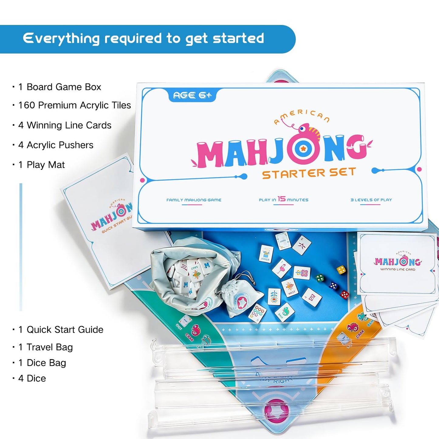 Virora Mahjong Mini Mahjong Set for Kids & Beginners — Portable Travel Tiles (160 Acrylic Tiles, Bag, Mat)