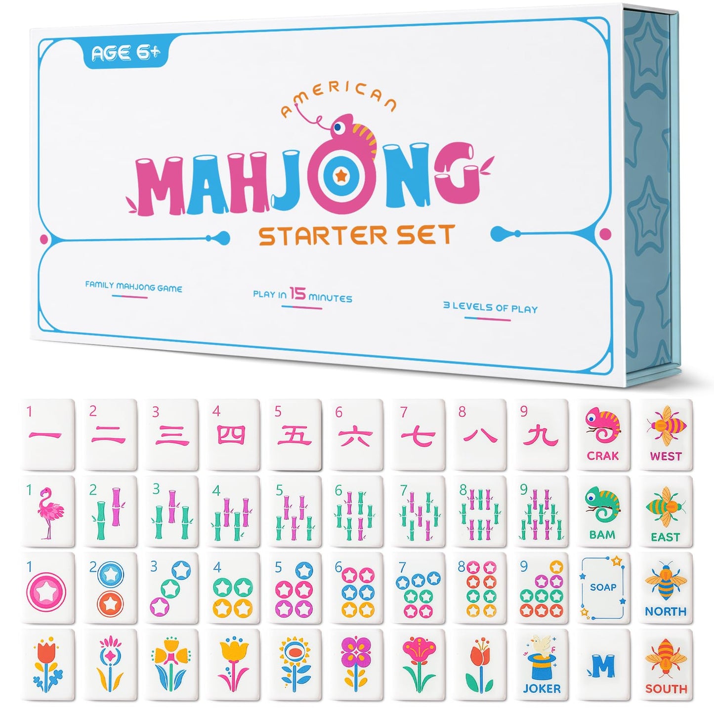 Virora Mahjong Mini Mahjong Set for Kids & Beginners — Portable Travel Tiles (160 Acrylic Tiles, Bag, Mat)
