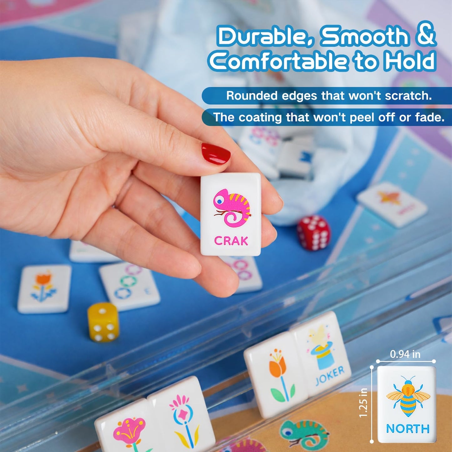 Virora Mahjong Mini Mahjong Set for Kids & Beginners — Portable Travel Tiles (160 Acrylic Tiles, Bag, Mat)