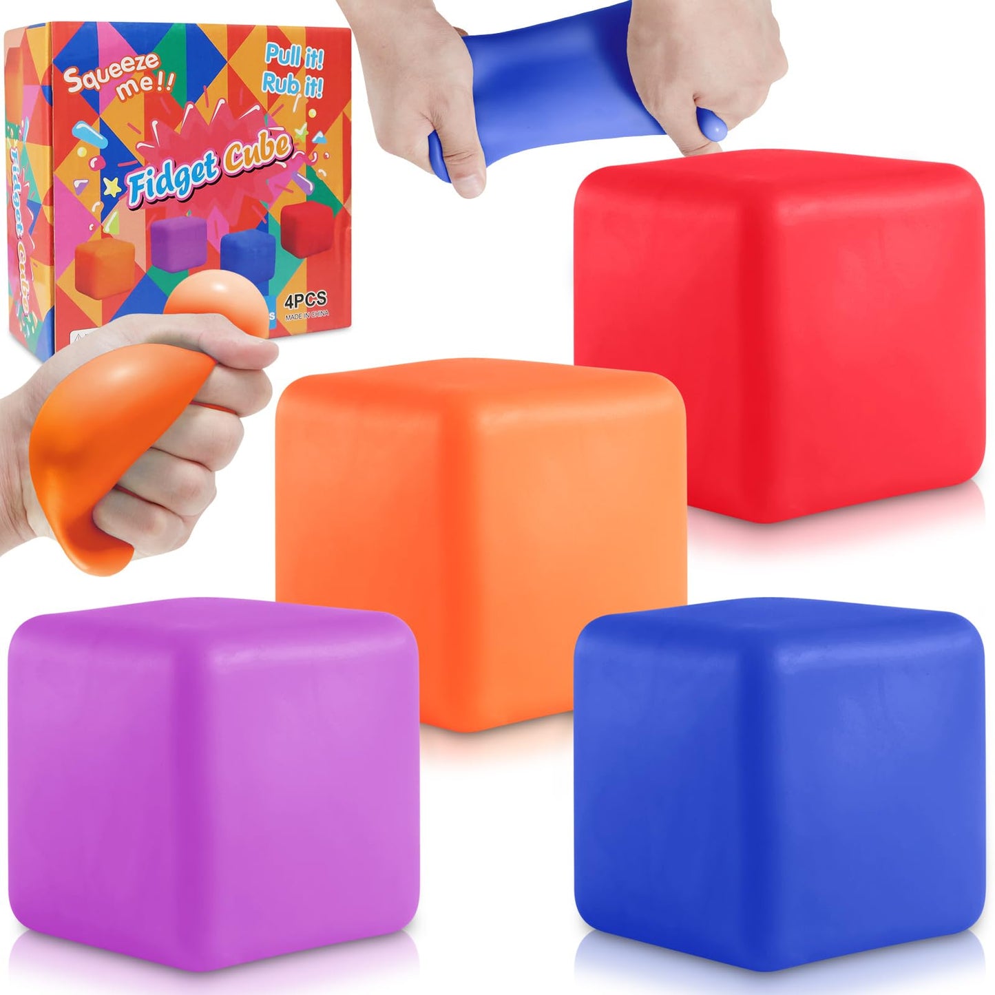 Viroucal Fidget Cube 4-Pack – Slow Rising Stress Balls for Kids & Adults, Soft Squishy Toys for Focus