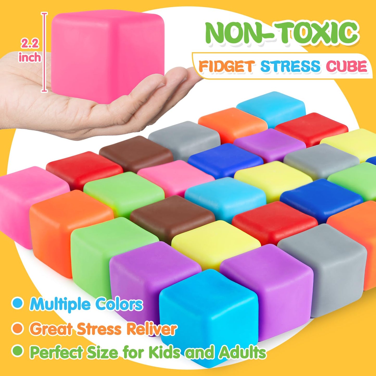 Viroucal Slow Rise Stress Cube 30 Pack | Portable Fidget Squares for Focus & Calm