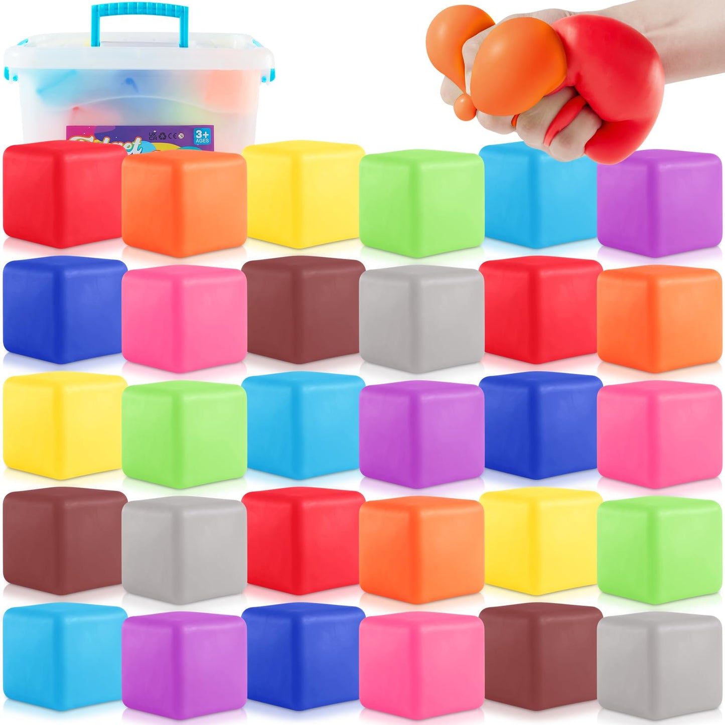 Viroucal Slow Rise Stress Cube 30 Pack | Portable Fidget Squares for Focus & Calm