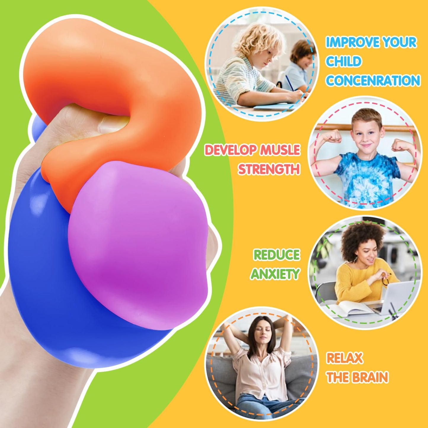 Viroucal Fidget Cube 4-Pack – Slow Rising Stress Balls for Kids & Adults, Soft Squishy Toys for Focus
