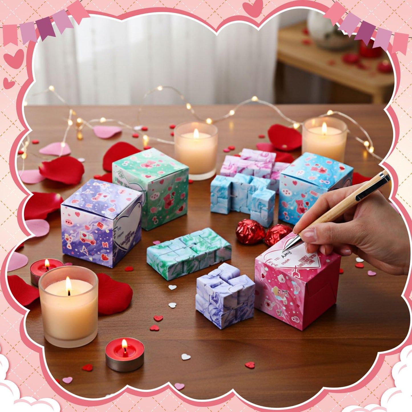 VioraWhite 28-Set Valentines Day Gifts Bulk – Stress Relief Cubes in Gift Boxes (Marble Style)