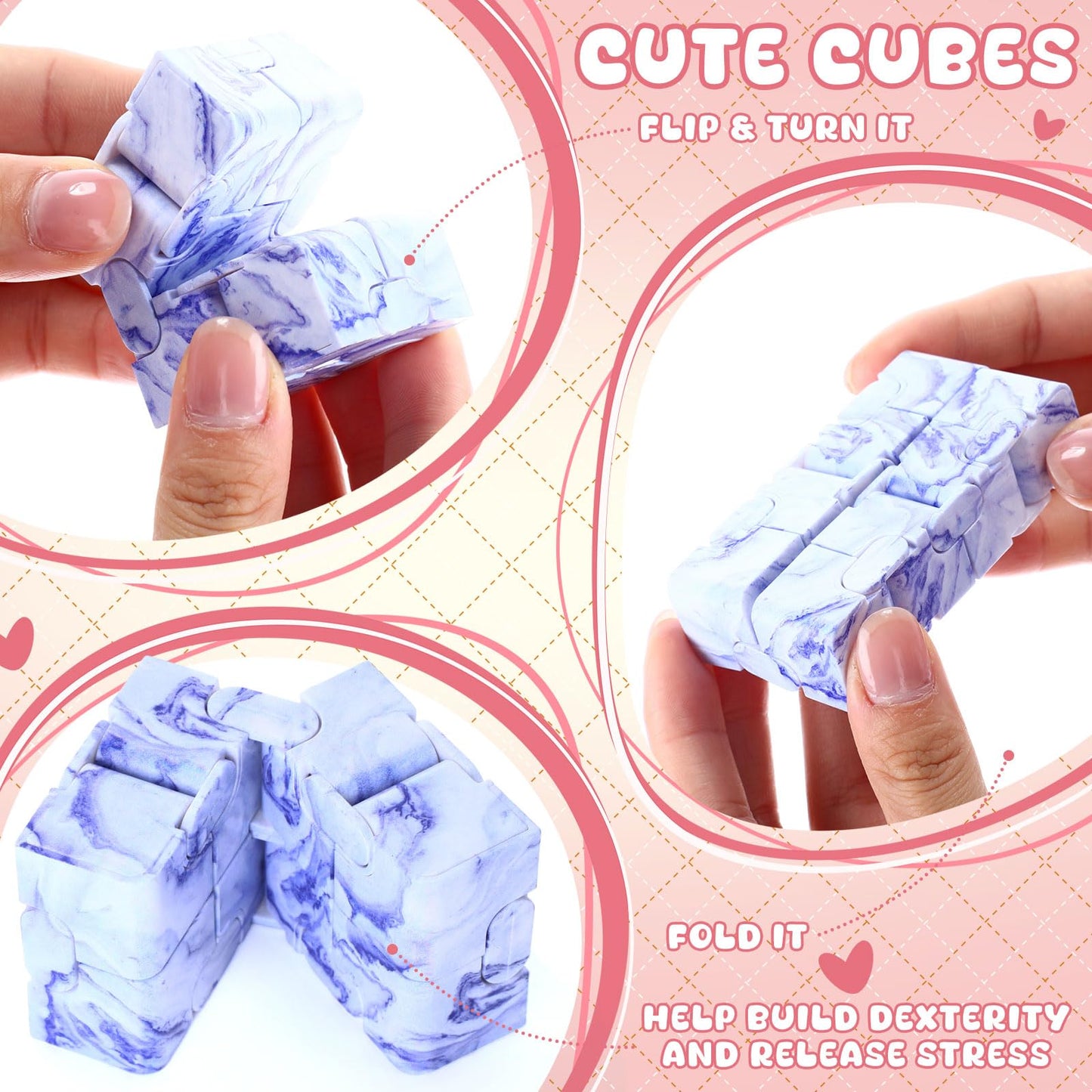 VioraWhite 28-Set Valentines Day Gifts Bulk – Stress Relief Cubes in Gift Boxes (Marble Style)