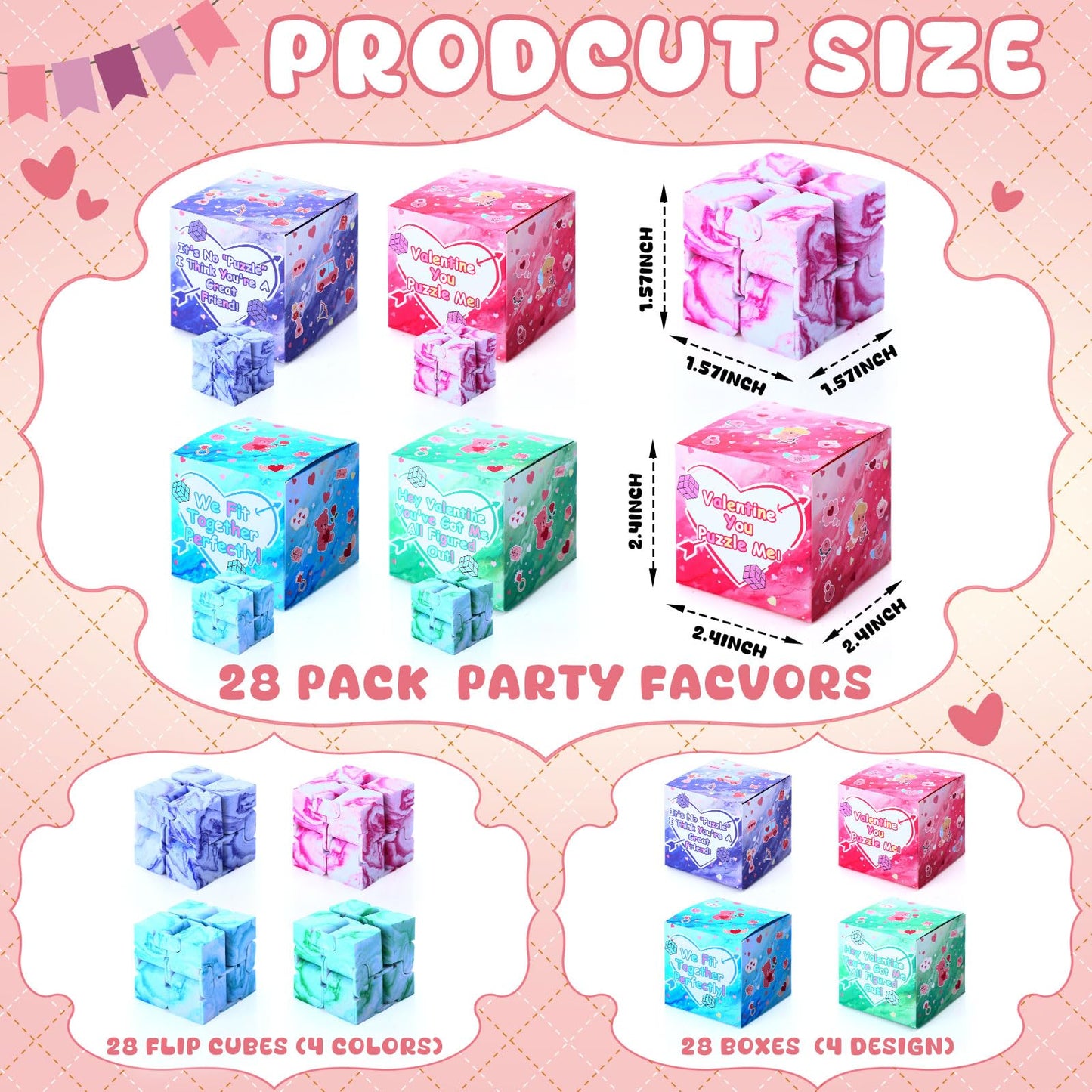 VioraWhite 28-Set Valentines Day Gifts Bulk – Stress Relief Cubes in Gift Boxes (Marble Style)