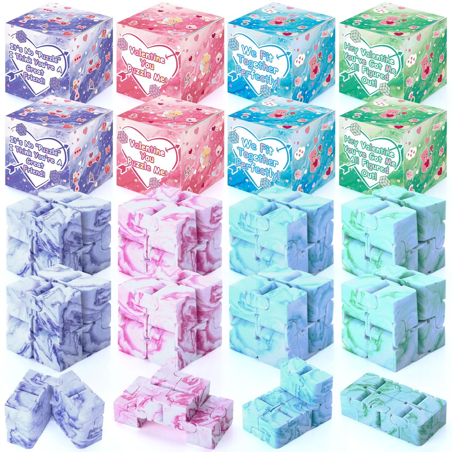 VioraWhite 28-Set Valentines Day Gifts Bulk – Stress Relief Cubes in Gift Boxes (Marble Style)