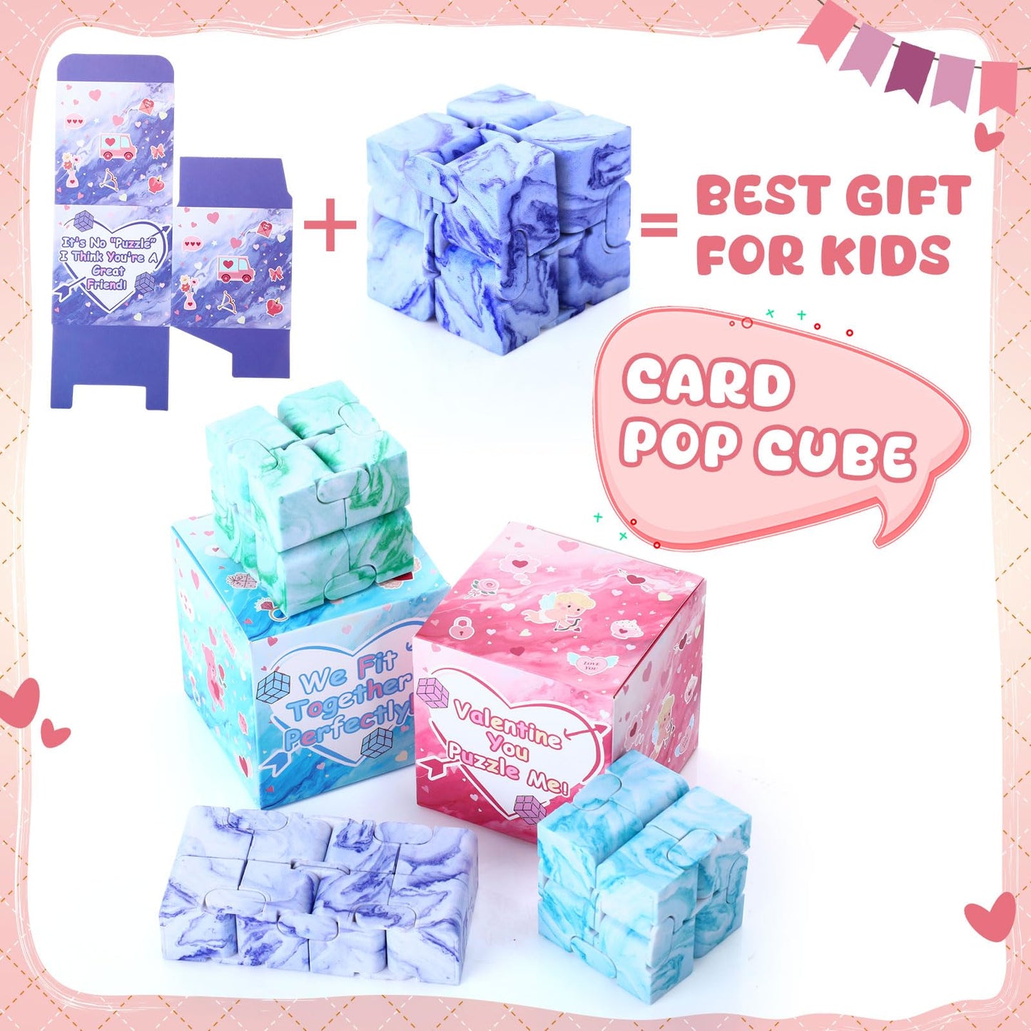 VioraWhite 28-Set Valentines Day Gifts Bulk – Stress Relief Cubes in Gift Boxes (Marble Style)