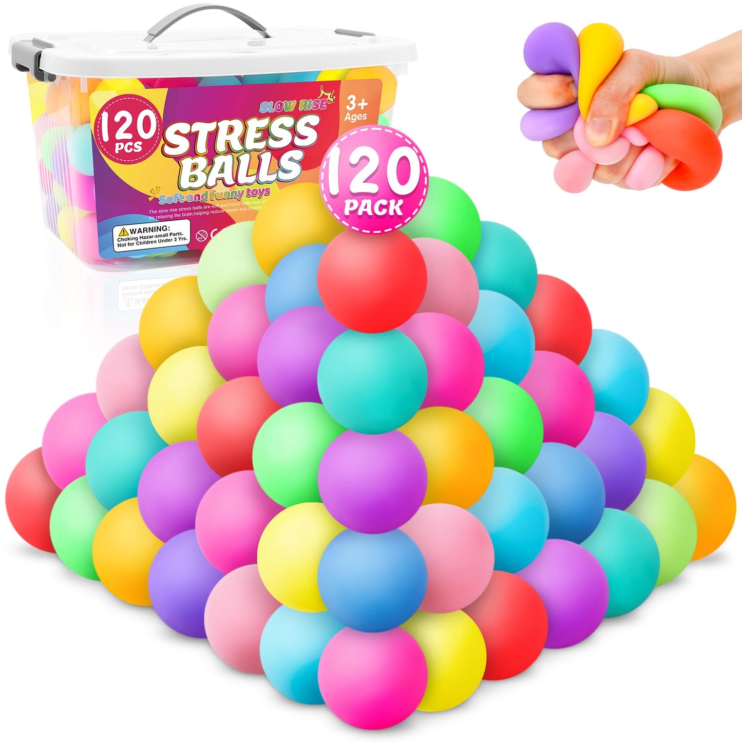 VISCOO 120-Pack Stress Balls | Slow-Rise Fidget Balls for Kids & Adults | Sensory Squishy Set