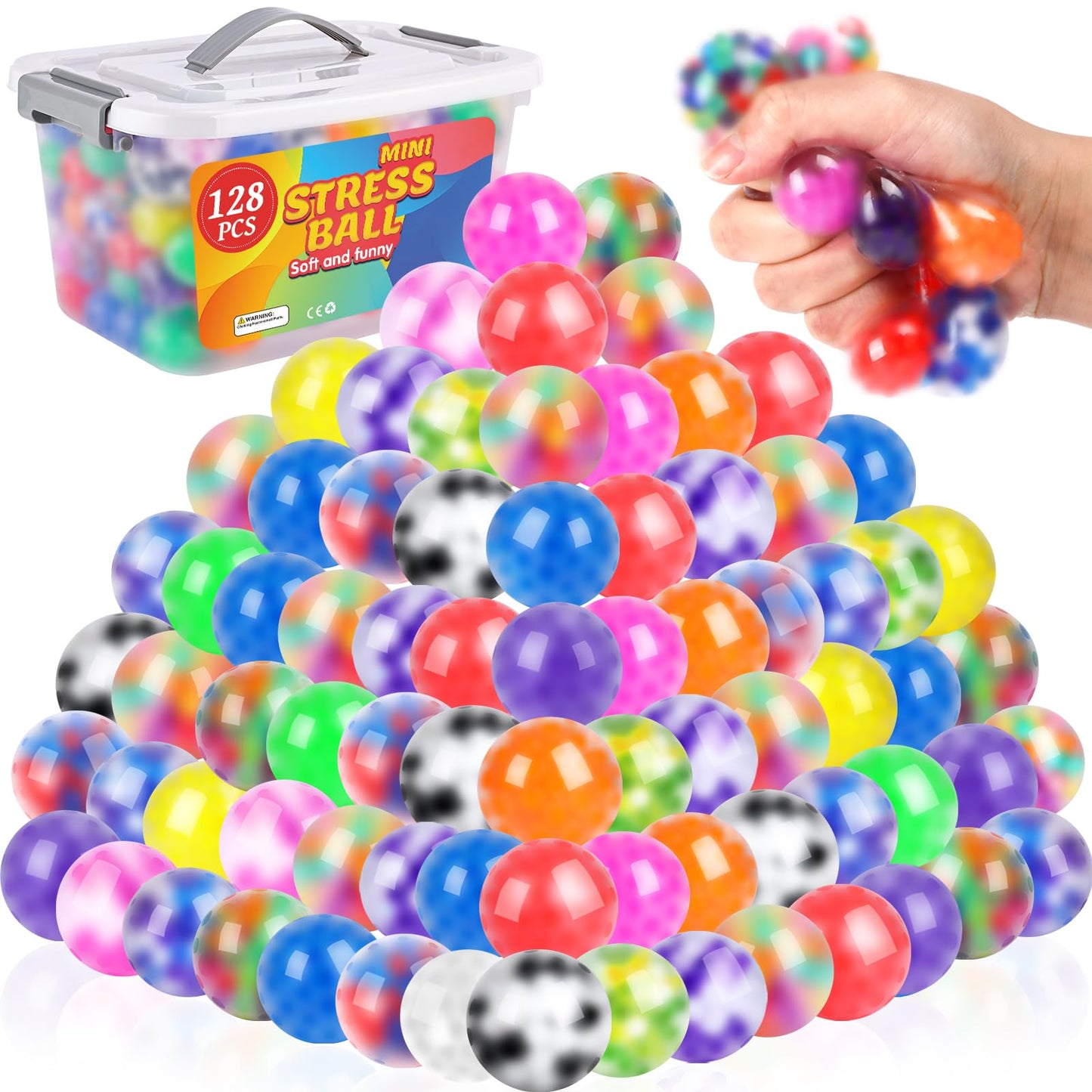 VISCOO 128-Pack Stress Balls for Adults – Palm-Sized Fidget Set for Anxiety Relief, Party Favors & Gifts