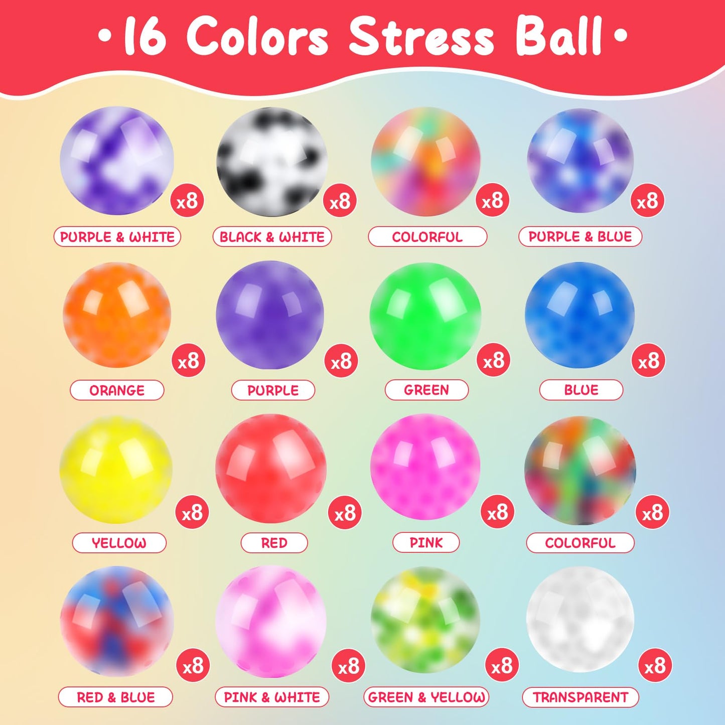 VISCOO 128-Pack Stress Balls for Adults – Palm-Sized Fidget Set for Anxiety Relief, Party Favors & Gifts