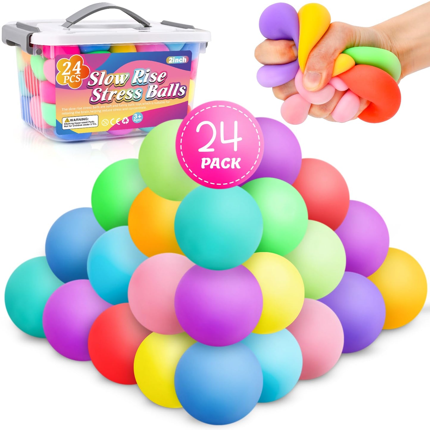 VISCOO 24 Pack Stress Balls – Slow Rising Fidget Toys for Anxiety Relief | 2-Inch