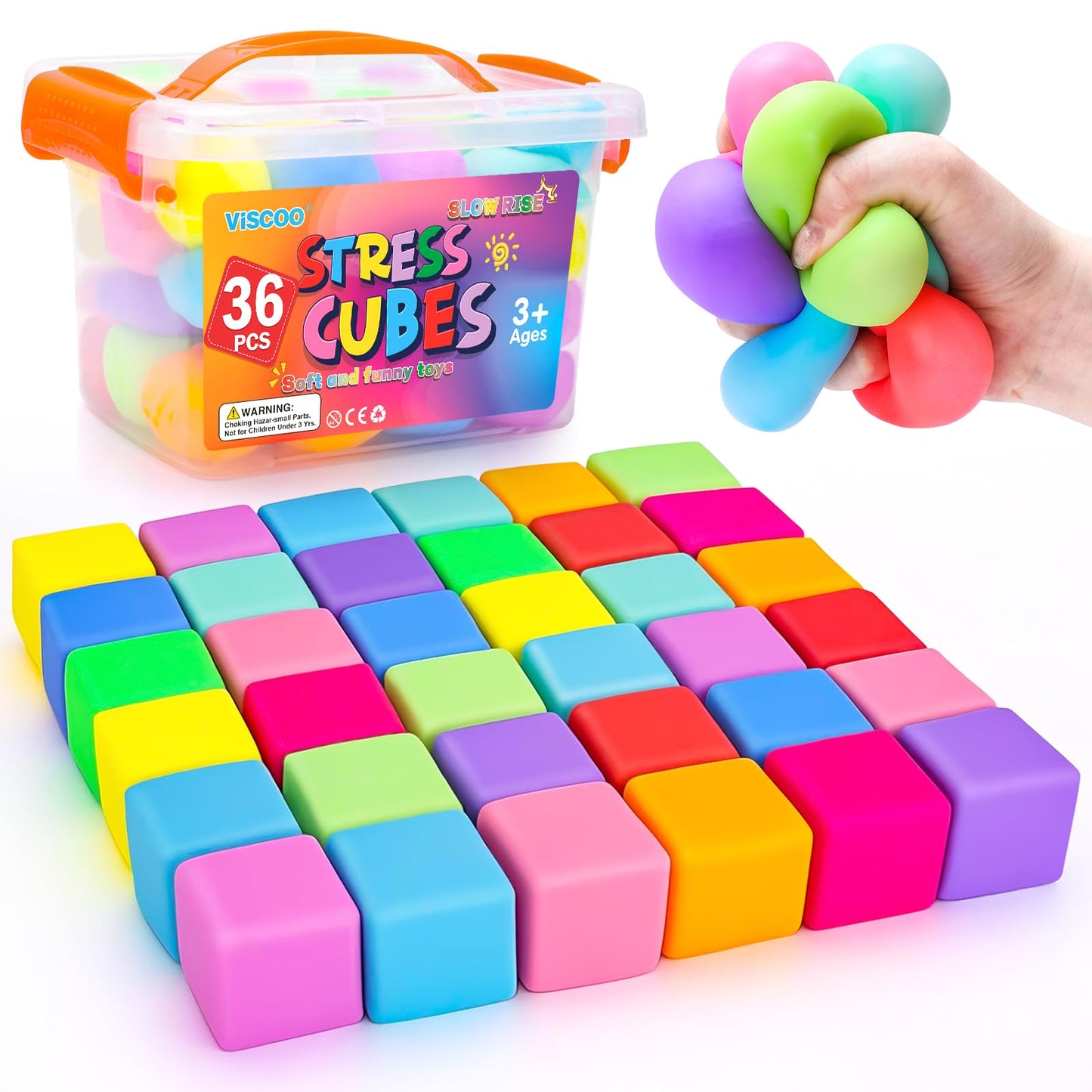 VISCOO 36 Pack Slow Rising Stress Cube – Soft Fidget Toys for Focus & Calm