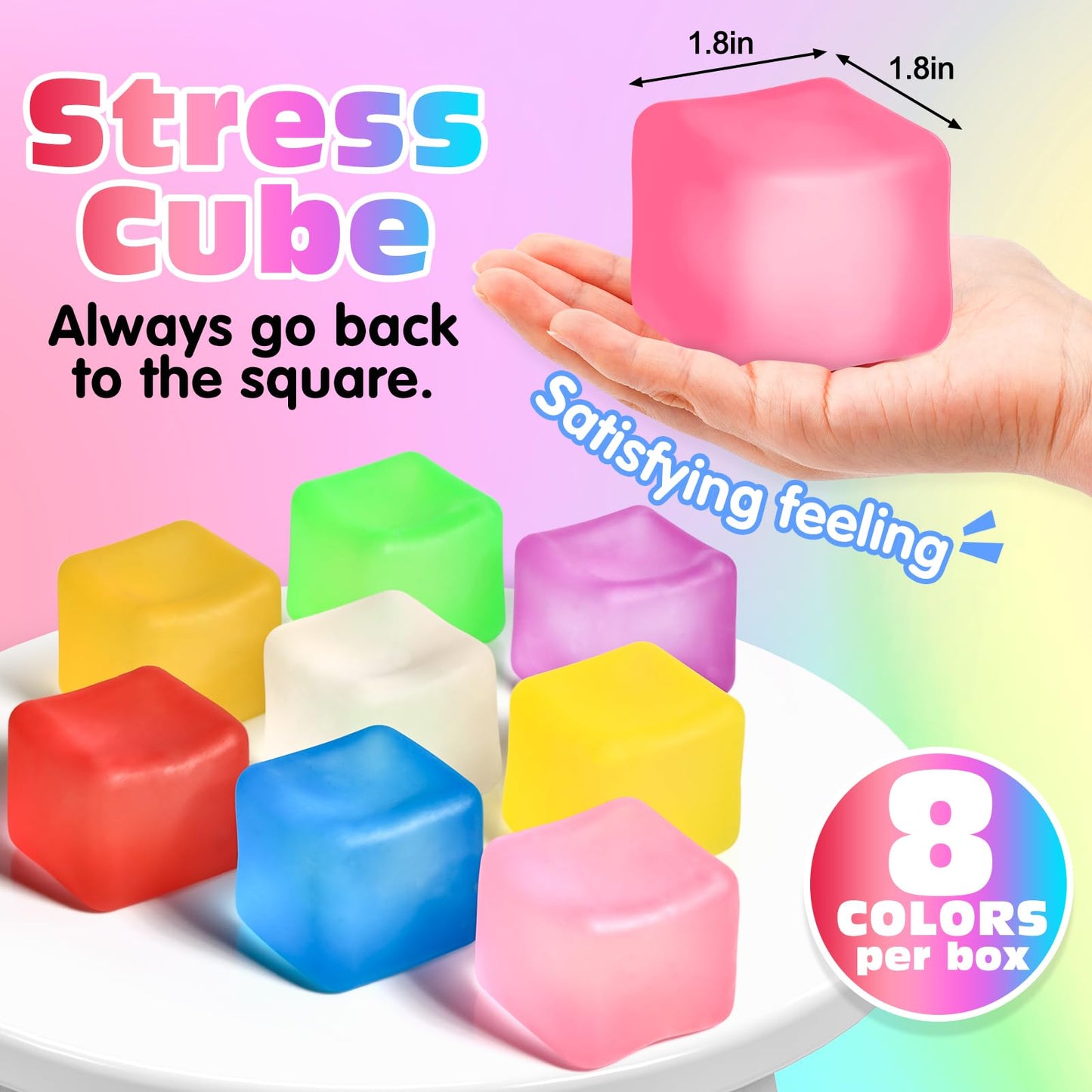 VISCOO 8 Pack Stress Cube – Slow Rising Ice Fidget Balls for Focus, Anxiety Relief, and Classroom Prizes