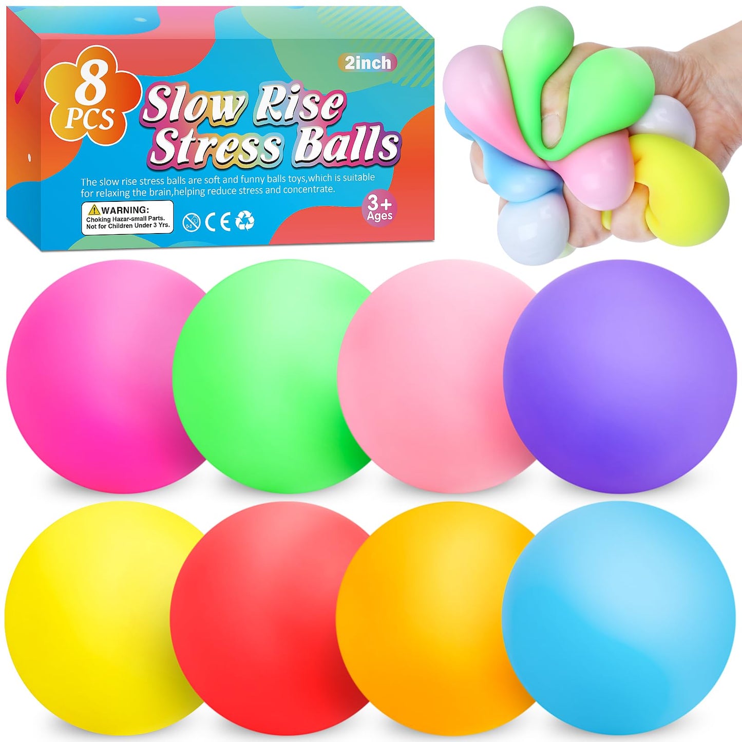 VISCOO 8 Pack Slow Rising Stress Balls - Fidget Toys for Kids & Adults