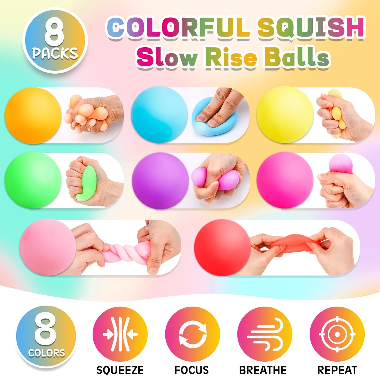 VISCOO 8 Pack Slow Rising Stress Balls - Fidget Toys for Kids & Adults