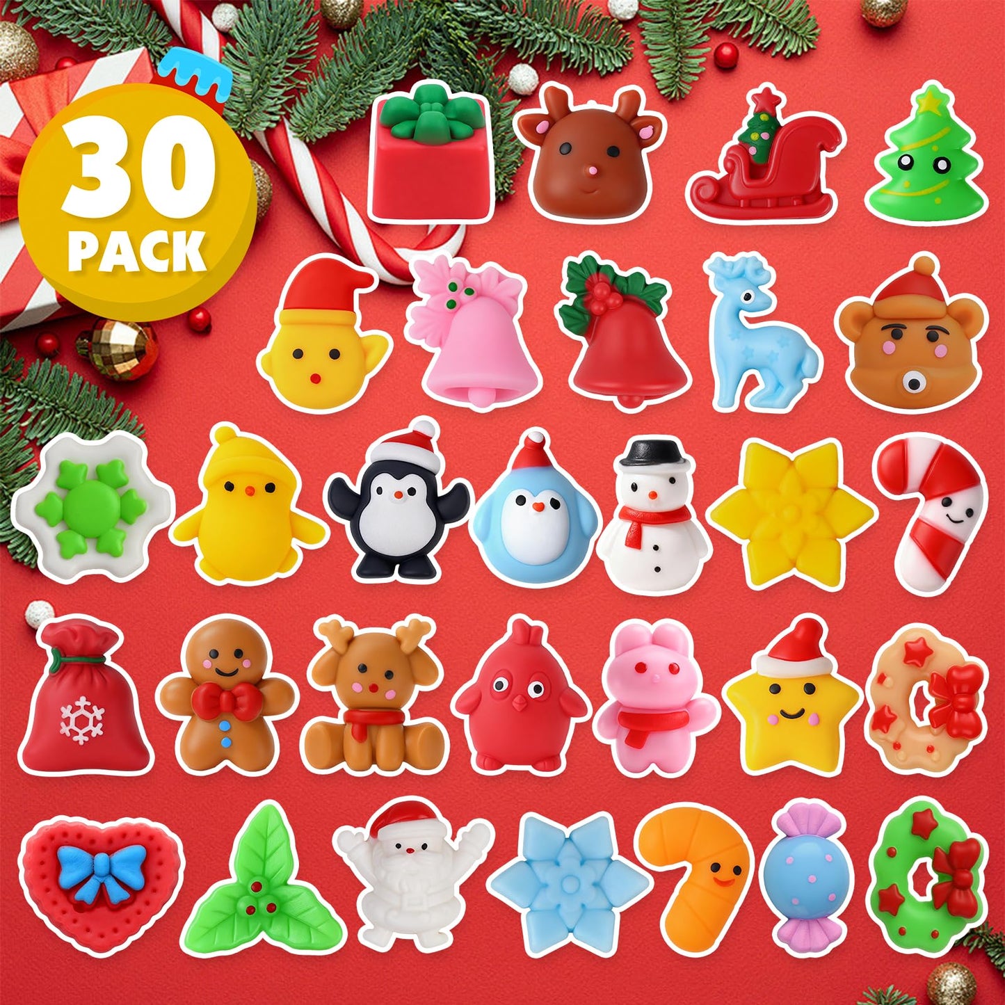 VISCOO 30-Pack Christmas Mochi Squishies – Party Favors & Stress Relief