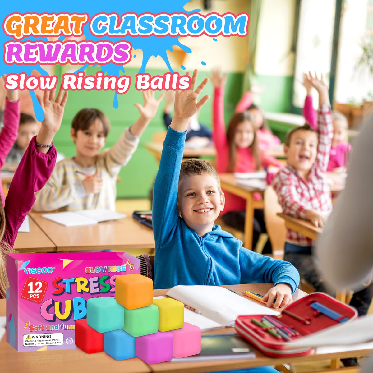 VISCOO 12-Pack Slow Rising Stress Cube | Calming Fidget Toys for Focus, Anxiety Relief, Classrooms & Parties