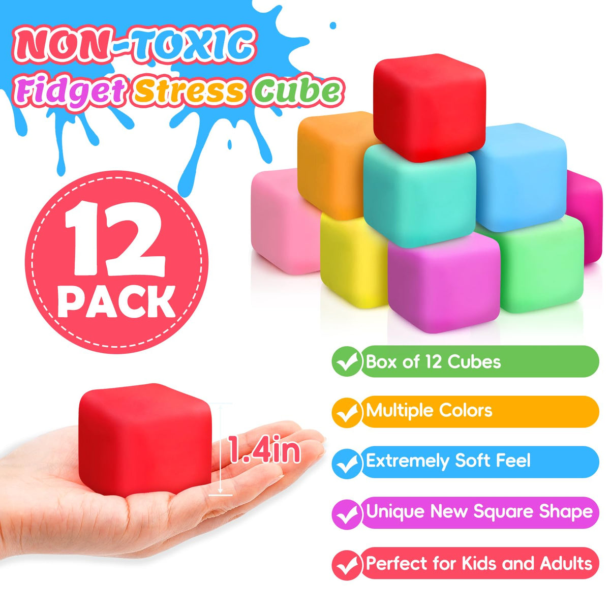 VISCOO 12-Pack Slow Rising Stress Cube | Calming Fidget Toys for Focus, Anxiety Relief, Classrooms & Parties