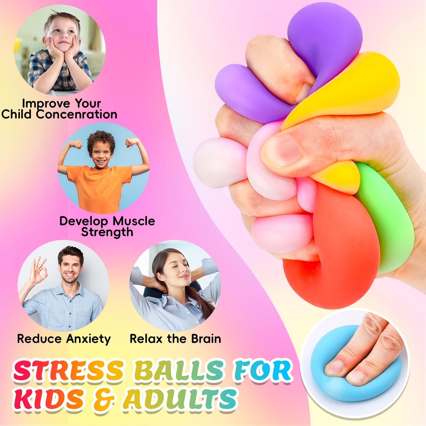 VISCOO 120-Pack Stress Balls | Slow-Rise Fidget Balls for Kids & Adults | Sensory Squishy Set