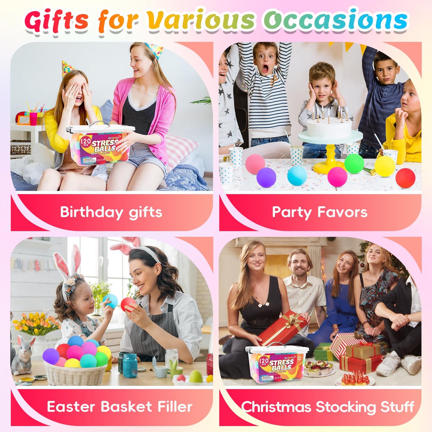VISCOO 120-Pack Stress Balls | Slow-Rise Fidget Balls for Kids & Adults | Sensory Squishy Set