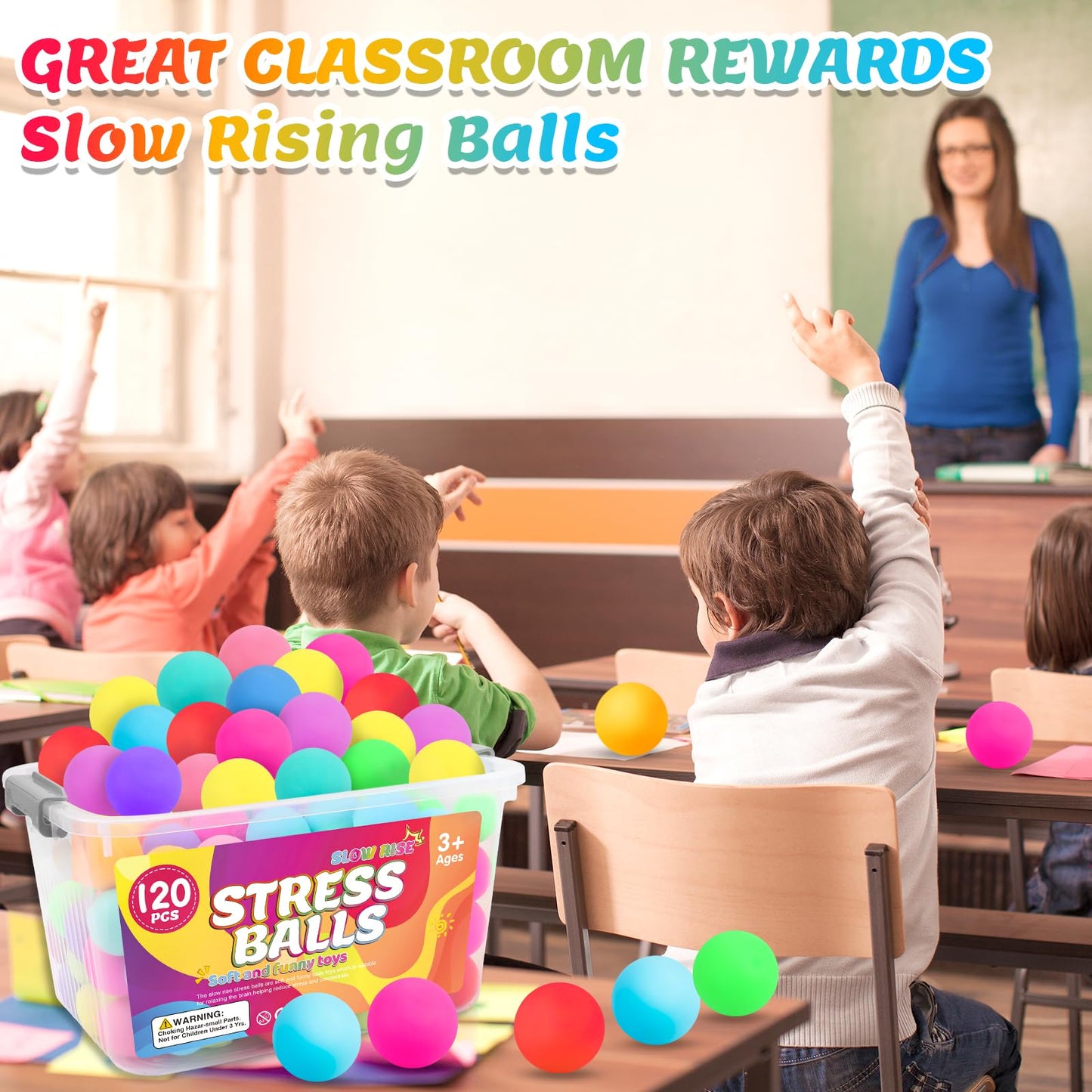 VISCOO 120-Pack Stress Balls | Slow-Rise Fidget Balls for Kids & Adults | Sensory Squishy Set