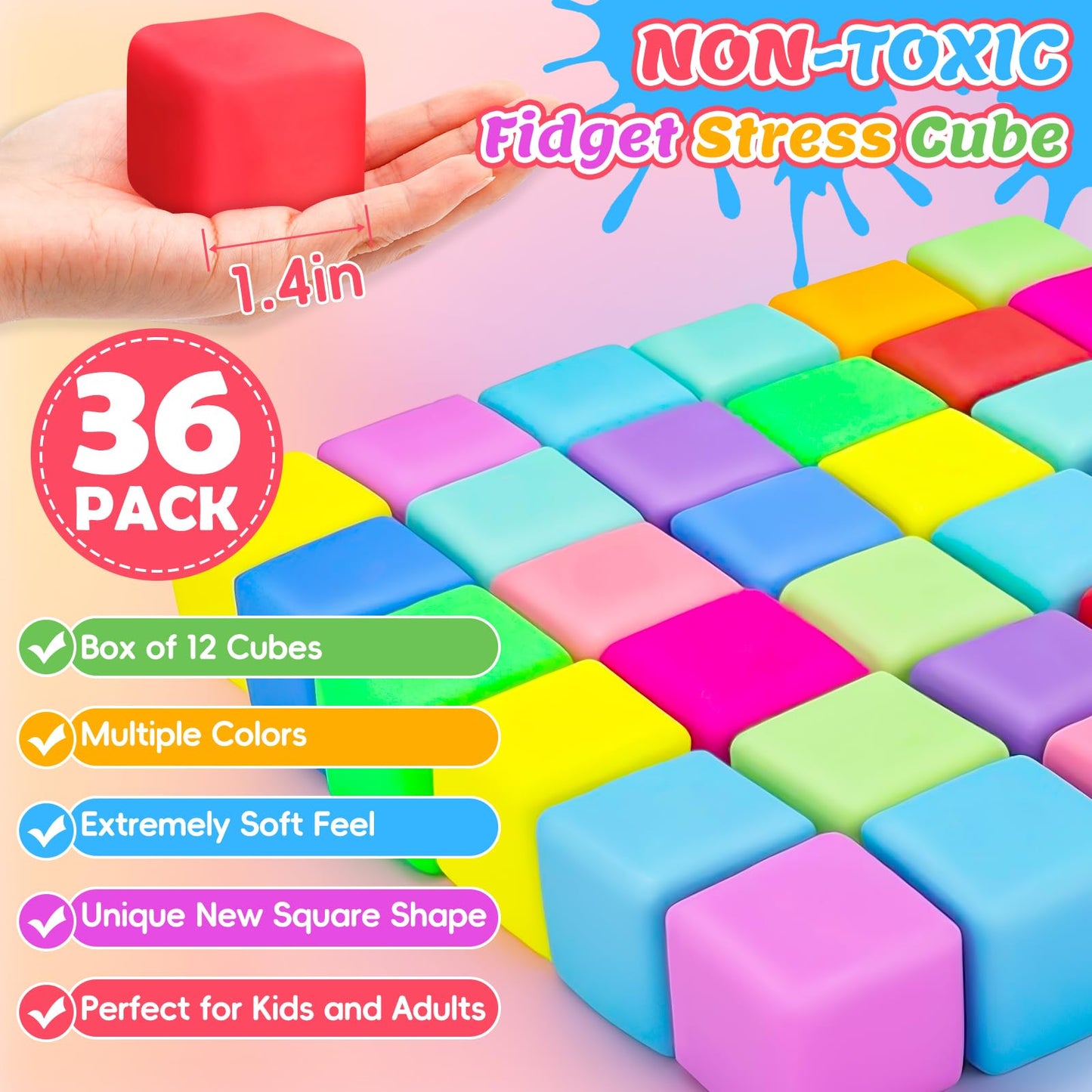 VISCOO 36 Pack Slow Rising Stress Cube – Soft Fidget Toys for Focus & Calm