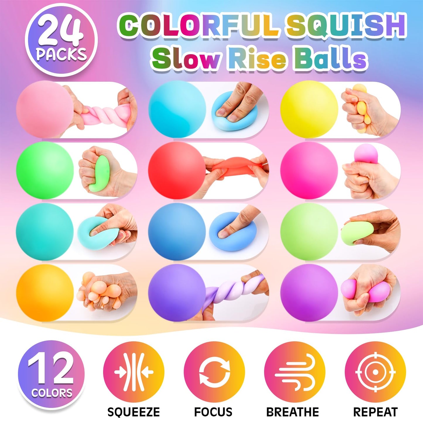 VISCOO 24 Pack Stress Balls – Slow Rising Fidget Toys for Anxiety Relief | 2-Inch