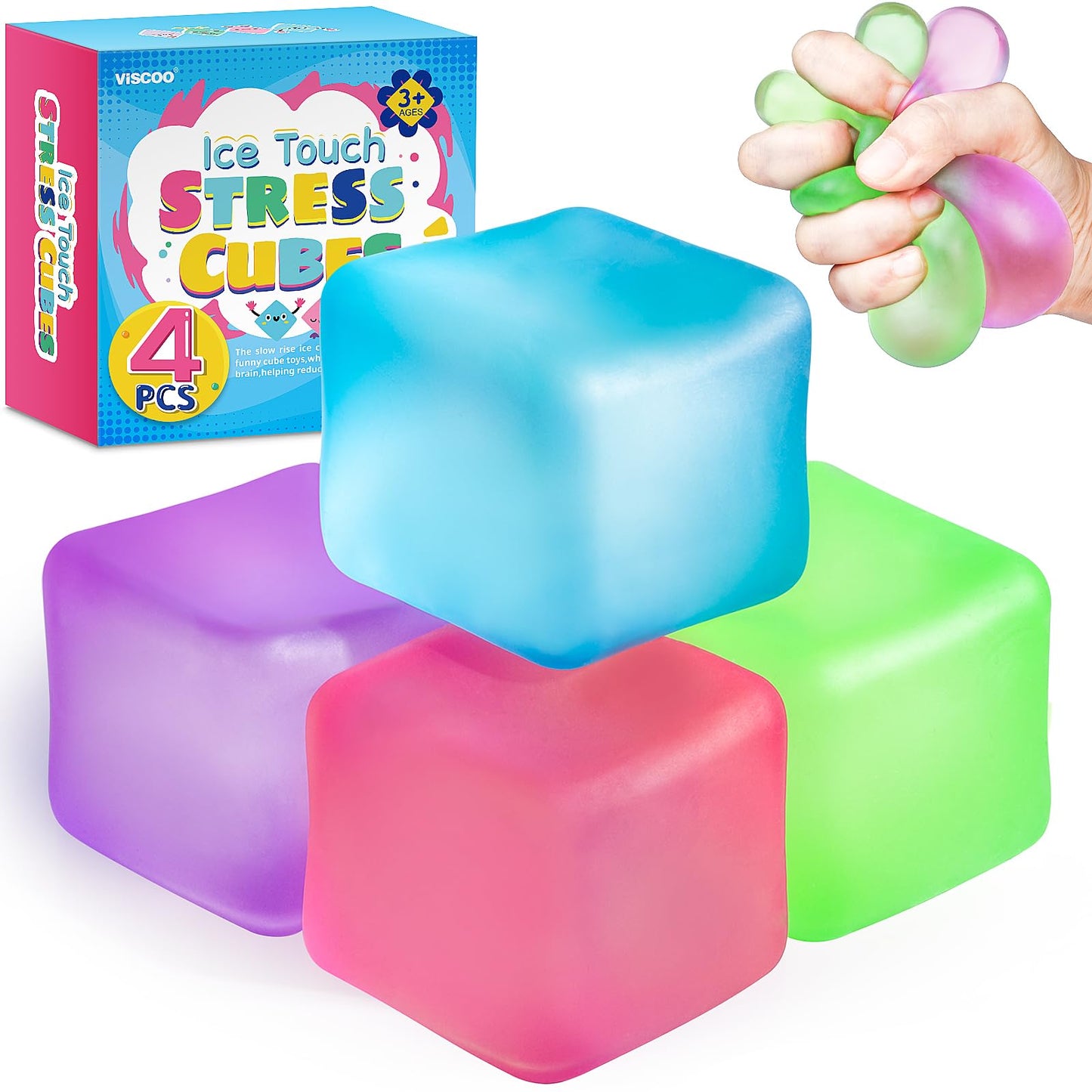 VISCOO 4 Pack Stress Cube – Slow Rising Ice Cube Fidget Toys for Focus & Calm
