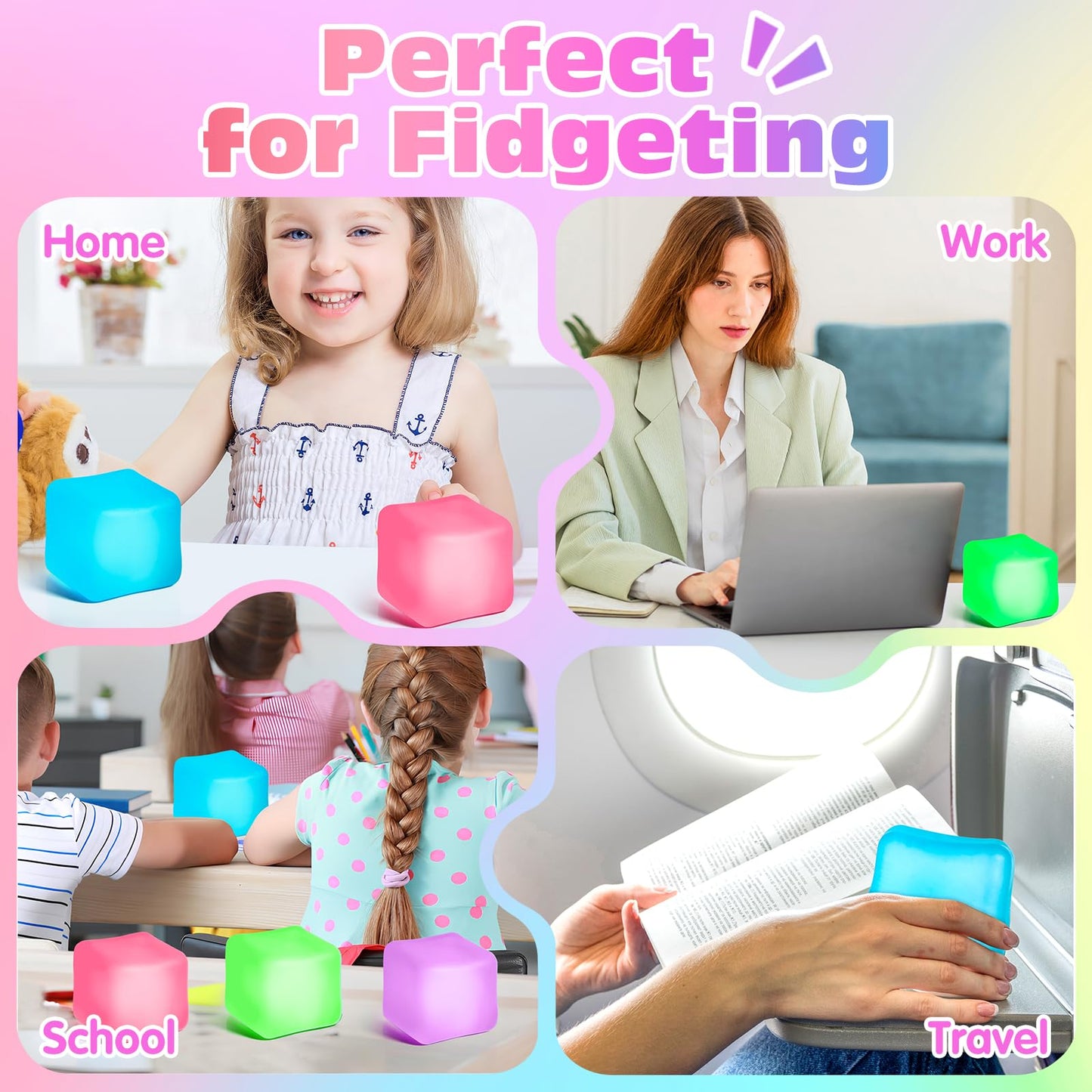 VISCOO 4 Pack Stress Cube – Slow Rising Ice Cube Fidget Toys for Focus & Calm
