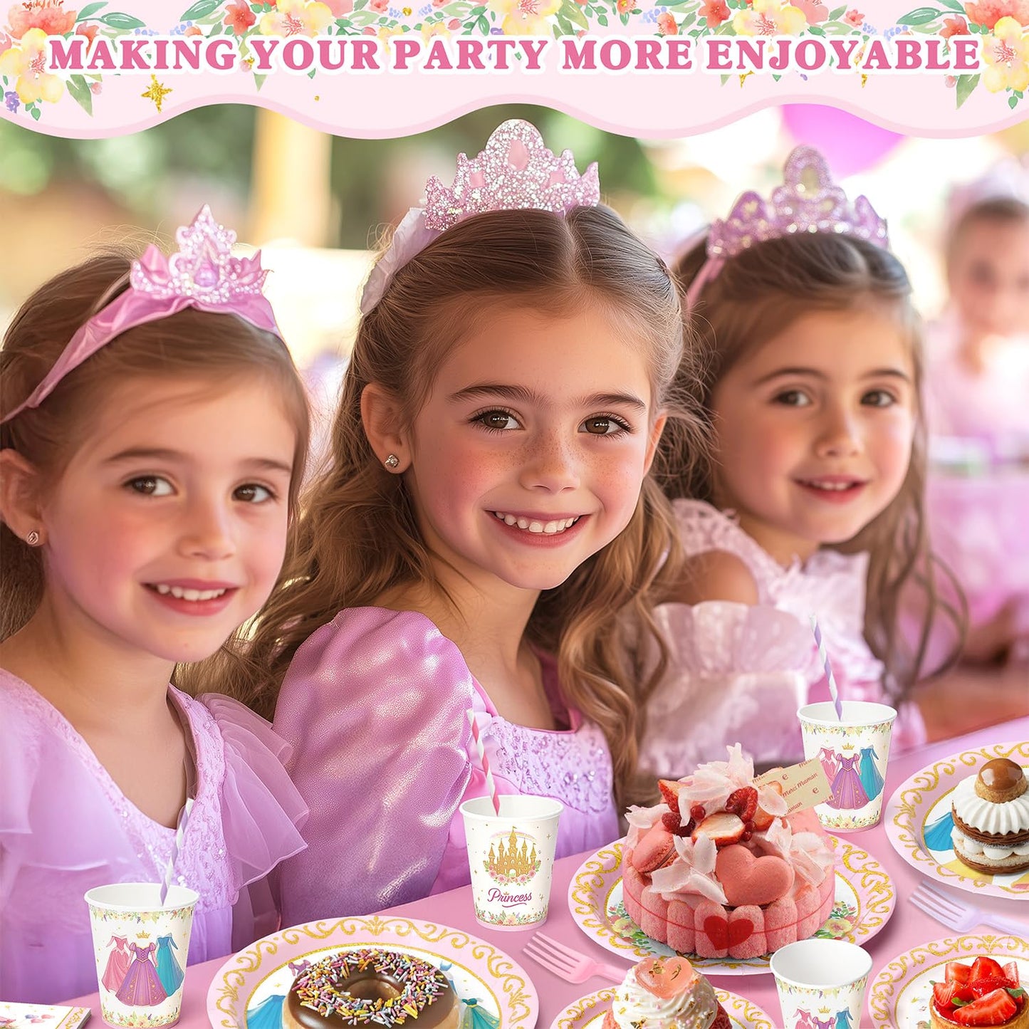 Vistico Princess Party Tableware Set – 144 Pcs for 24 Guests (Plates, Cups, Forks, Straws, Napkins)