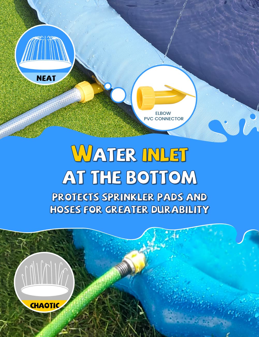 VISTOP Non-Slip Splash Pad for Kids & Dogs – 117-Inch Blue Backyard Water Mat