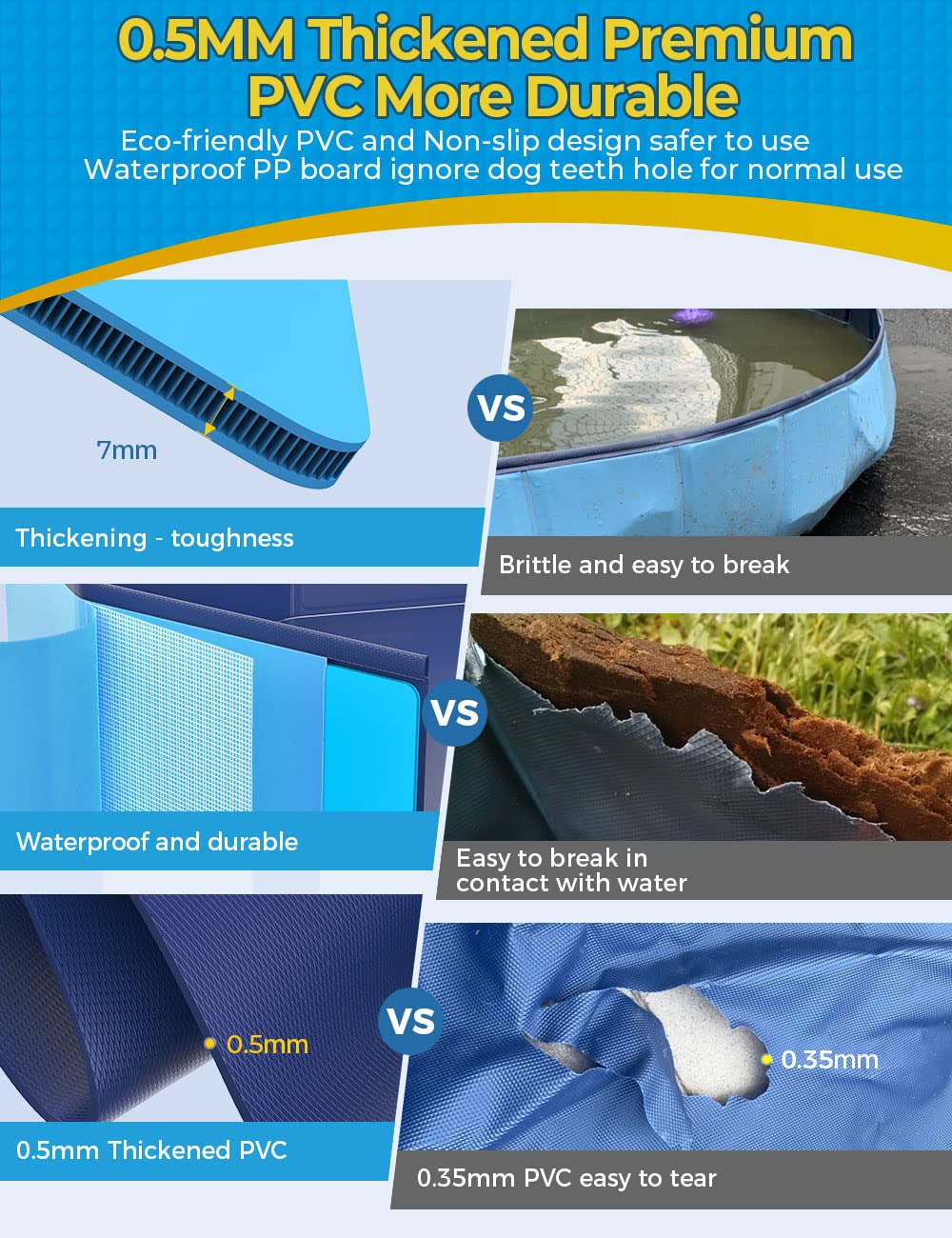 VISTOP Jumbo Foldable Dog Pool – 77in, Hard Shell, Portable Bathing Tub