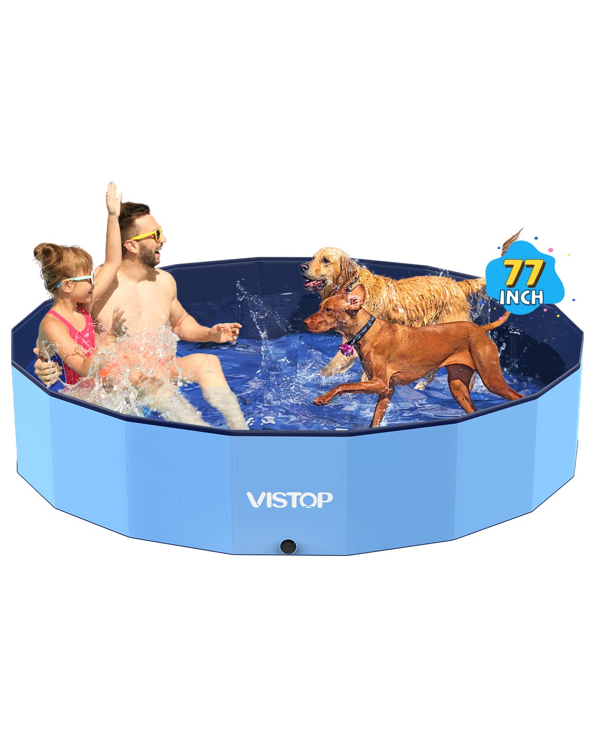 VISTOP Jumbo Foldable Dog Pool – 77in, Hard Shell, Portable Bathing Tub