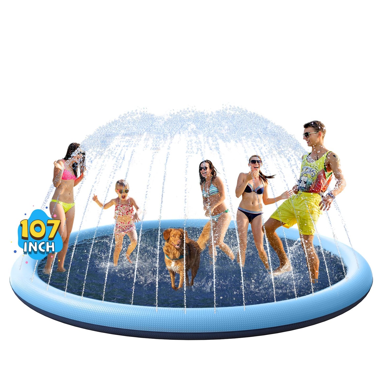 VISTOP Non-Slip Splash Pad 107-Inch Blue - Thick 0.55mm Backyard Water Play Mat for Kids & Pets