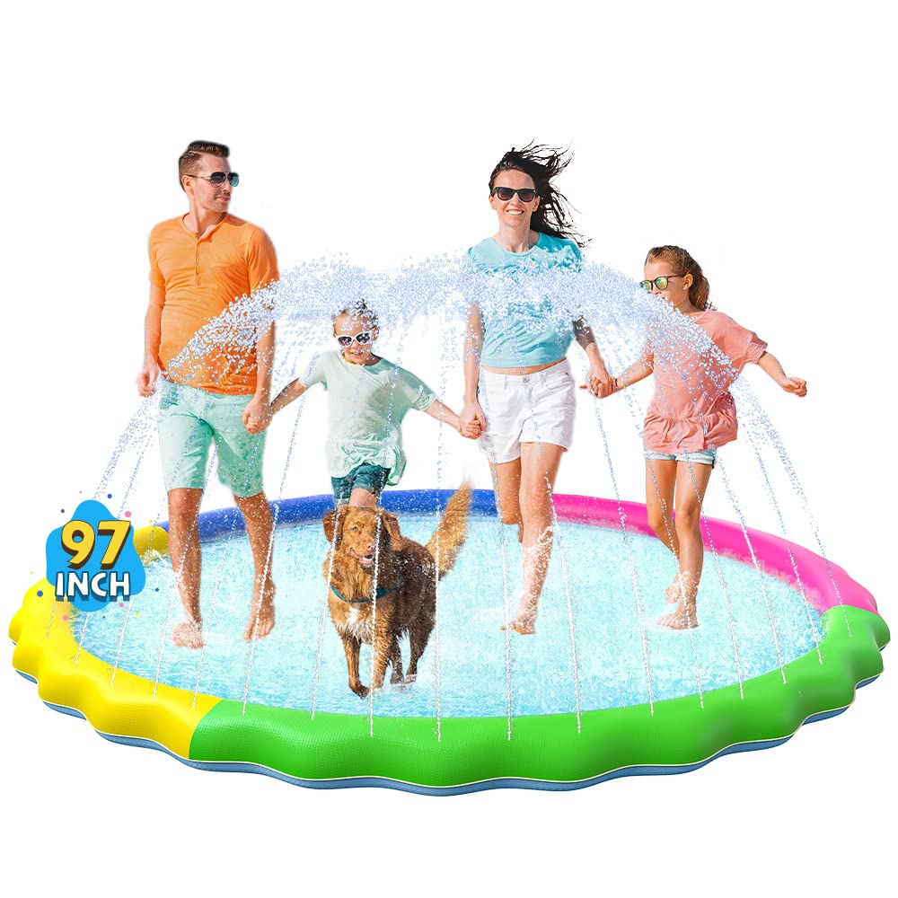 VISTOP Non-Slip Splash Pad for Kids and Dogs – 97in Thick Sprinkler Pool Backyard Water Toy