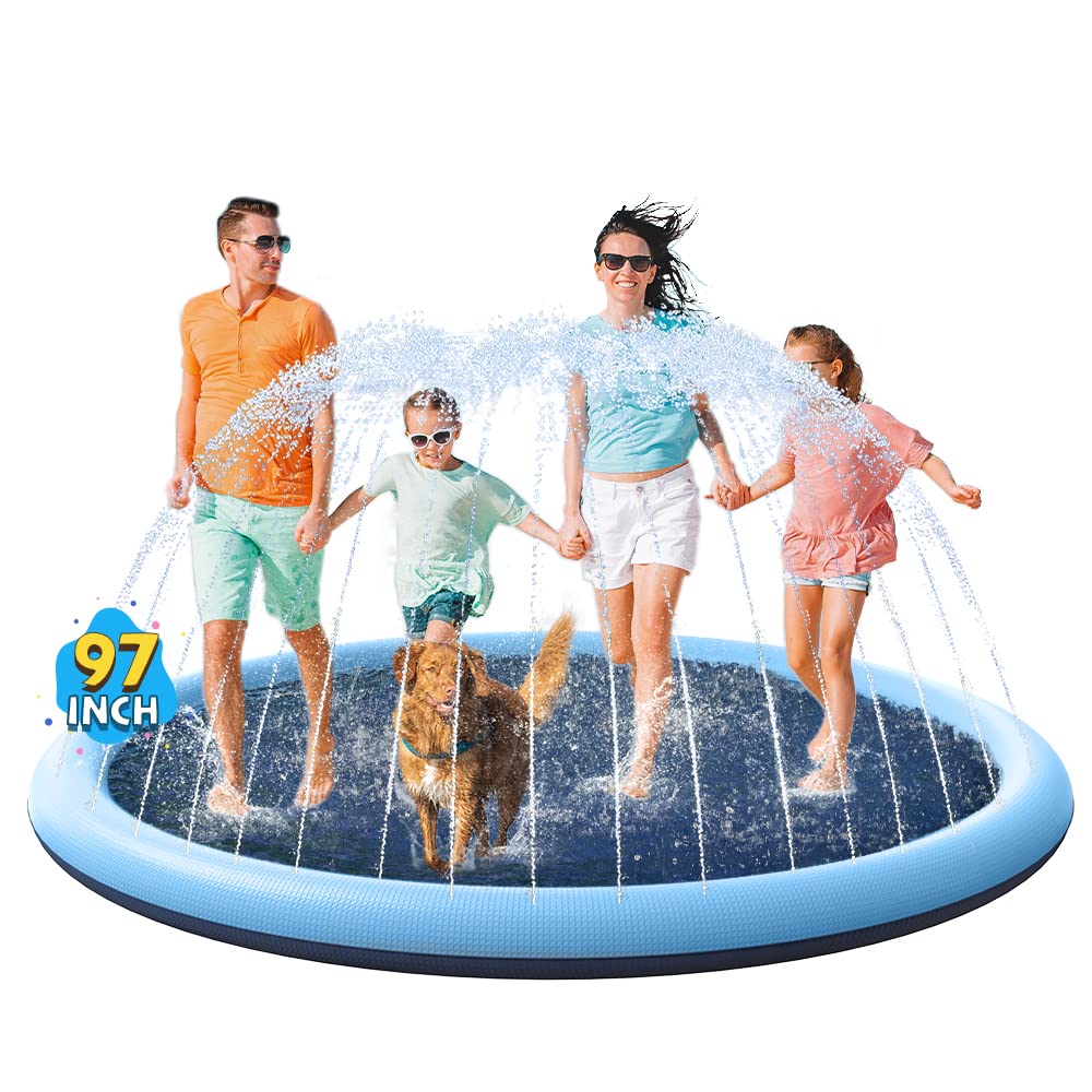 VISTOP Non-Slip Splash Pad 97 Inch for Kids & Dogs – Thick 0.55mm, BPA-Free Backyard Water Toy