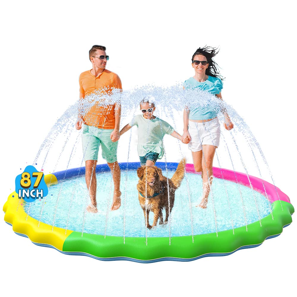 VISTOP 87-inch Non-Slip Splash Pad for Kids & Dogs – Thick, Durable Outdoor Water Play Mat